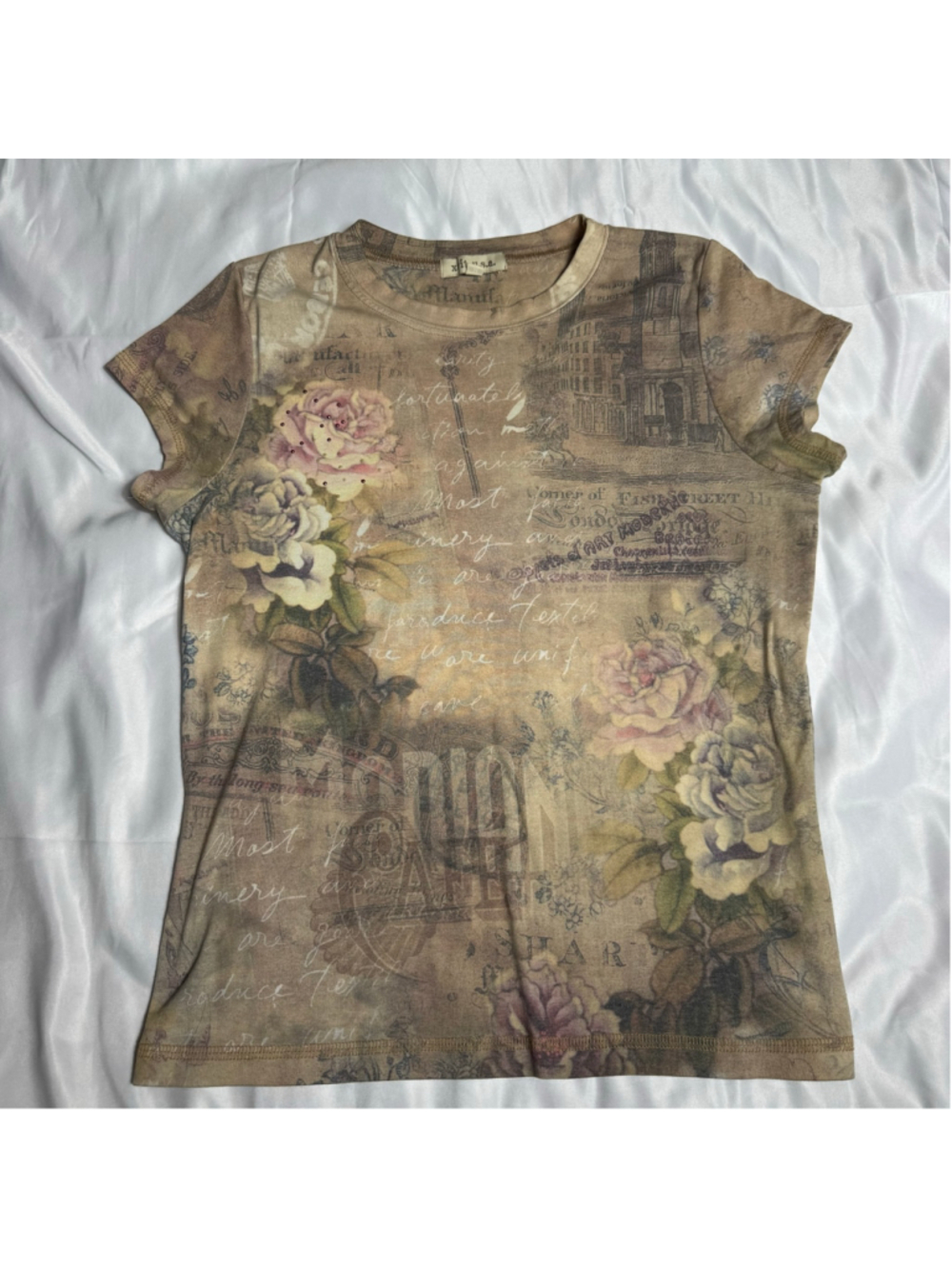 Women's Xcit U.S.A. Floral Graphic Tee, Size M, Beige and Brown